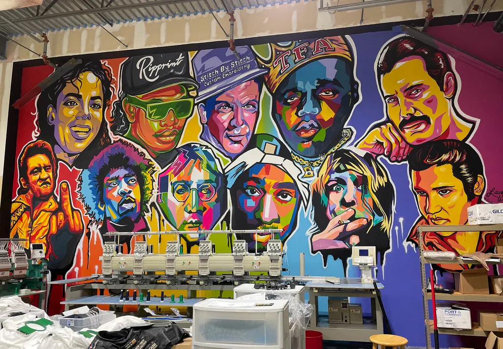 The Ripprint press floor and mural in West Palm Beach